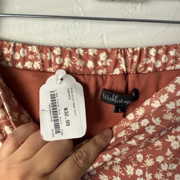 Wishlist Apparel Floral Midi Skirt Rust Clay White Flowers Large‎ Cottagecore - Picture 5 of 7